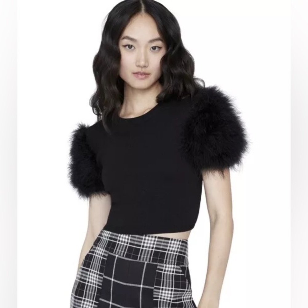 Alice + Olivia CIARA FEATHER CROPPED SWEATER in XS